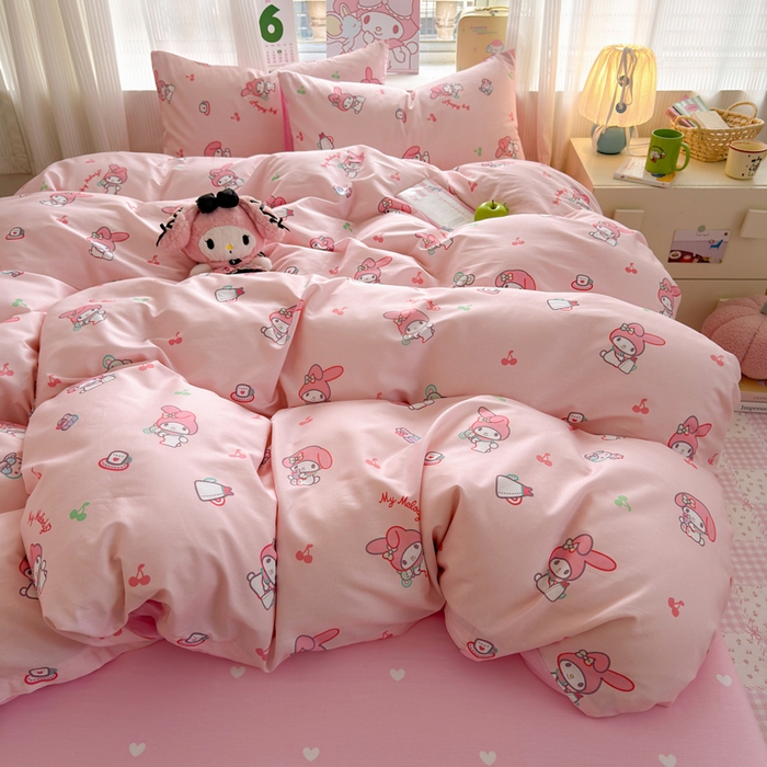 91家纺网 家纺一手货源 找家纺 曼之夏 2026新款全棉三丽鸥正版授权卡通四件套 元气美乐蒂