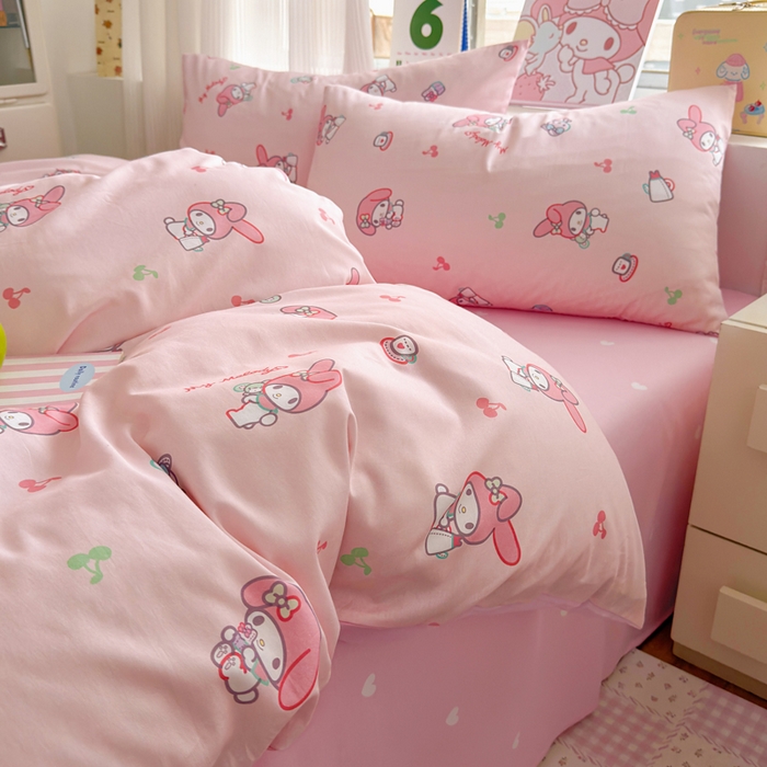 91家纺网 家纺一手货源 找家纺 曼之夏 2026新款全棉三丽鸥正版授权卡通四件套 元气美乐蒂