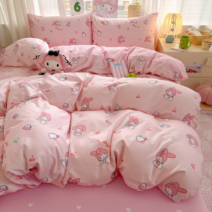 91家纺网 家纺一手货源 找家纺 曼之夏 2026新款全棉三丽鸥正版授权卡通四件套 元气美乐蒂