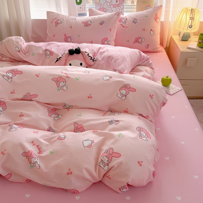 91家纺网 家纺一手货源 找家纺 曼之夏 2026新款全棉三丽鸥正版授权卡通四件套 元气美乐蒂