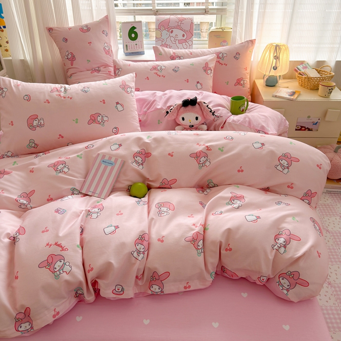 91家纺网 家纺一手货源 找家纺 曼之夏 2026新款全棉三丽鸥正版授权卡通四件套 元气美乐蒂