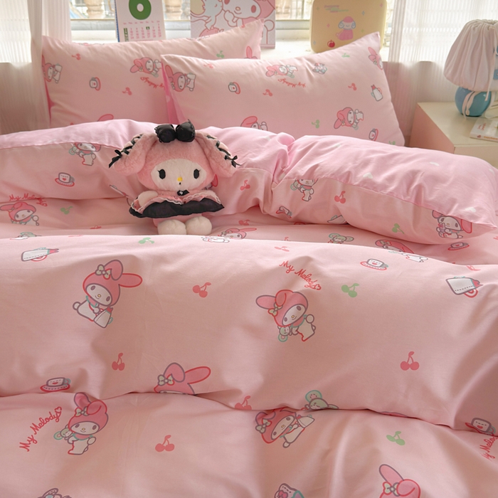 91家纺网 家纺一手货源 找家纺 曼之夏 2026新款全棉三丽鸥正版授权卡通四件套 元气美乐蒂