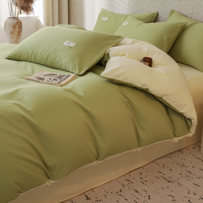 91家纺网 家纺一手货源 找家纺 眠博士 2026新款轻奢简约全棉40支拼色四件套 全棉拼色-浅绿+浅黄