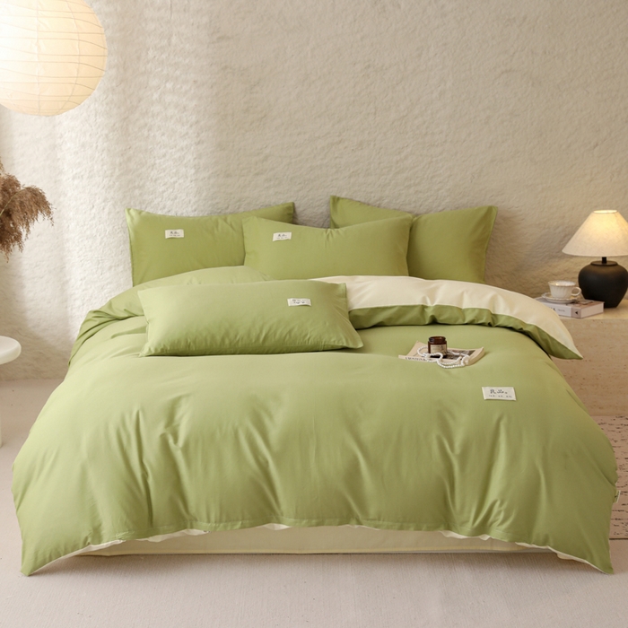 91家纺网 家纺一手货源 找家纺 眠博士 2026新款轻奢简约全棉40支拼色四件套 全棉拼色-浅绿+浅黄