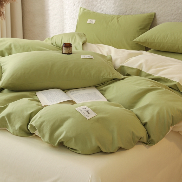 91家纺网 家纺一手货源 找家纺 眠博士 2026新款轻奢简约全棉40支拼色四件套 全棉拼色-浅绿+浅黄