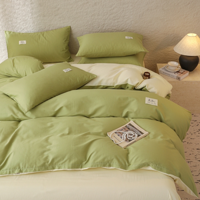 91家纺网 家纺一手货源 找家纺 眠博士 2026新款轻奢简约全棉40支拼色四件套 全棉拼色-浅绿+浅黄