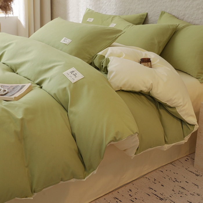 91家纺网 家纺一手货源 找家纺 眠博士 2026新款轻奢简约全棉40支拼色四件套 全棉拼色-浅绿+浅黄