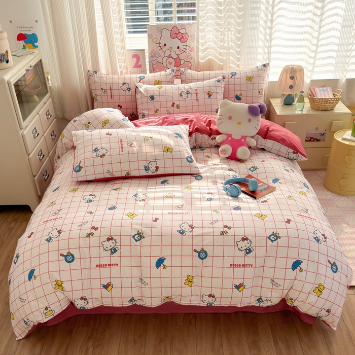 91家纺网 家纺一手货源 找家纺 曼之夏 2026新款全棉三丽鸥正版授权卡通四件套 运动凯蒂