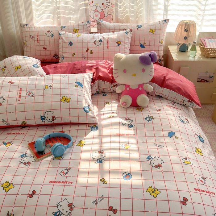 91家纺网 家纺一手货源 找家纺 曼之夏 2026新款全棉三丽鸥正版授权卡通四件套 运动凯蒂