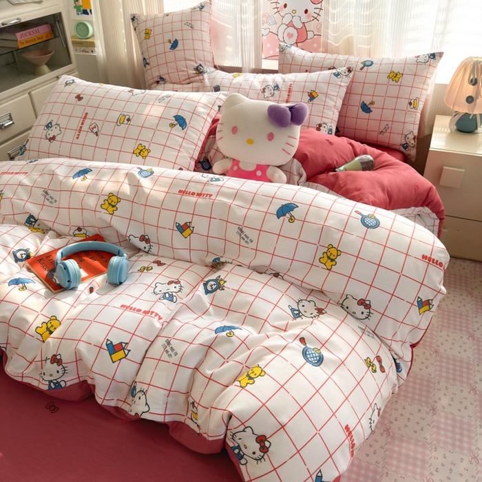 91家纺网 家纺一手货源 找家纺 曼之夏 2026新款全棉三丽鸥正版授权卡通四件套 运动凯蒂