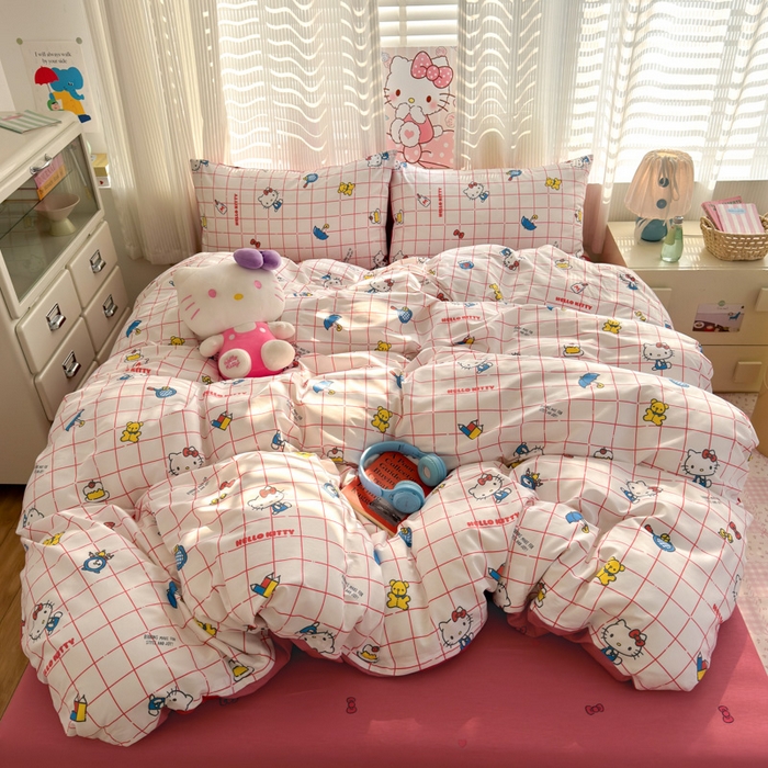 91家纺网 家纺一手货源 找家纺 曼之夏 2026新款全棉三丽鸥正版授权卡通四件套 运动凯蒂