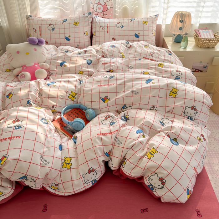 91家纺网 家纺一手货源 找家纺 曼之夏 2026新款全棉三丽鸥正版授权卡通四件套 运动凯蒂