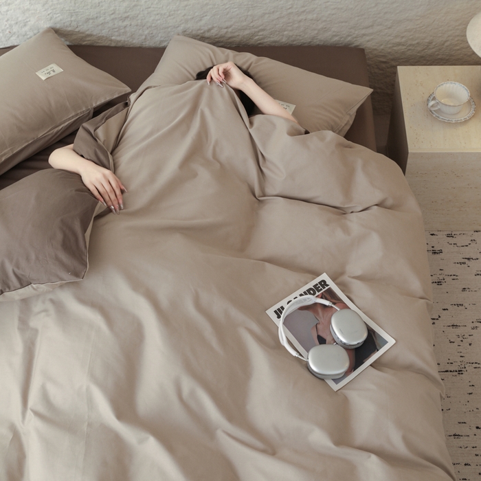 91家纺网 家纺一手货源 找家纺 眠博士 2026新款轻奢简约全棉40支拼色四件套 全棉拼色-杏色+春泥