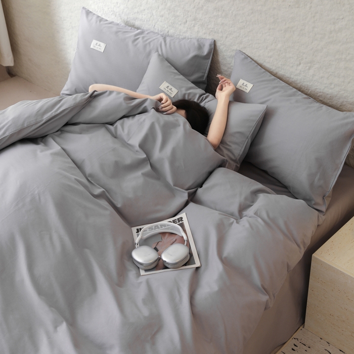 91家纺网 家纺一手货源 找家纺 眠博士 2026新款轻奢简约全棉40支拼色四件套 全棉拼色-银灰色