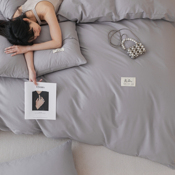 91家纺网 家纺一手货源 找家纺 眠博士 2026新款轻奢简约全棉40支拼色四件套 全棉拼色-银灰色