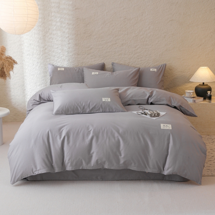 91家纺网 家纺一手货源 找家纺 眠博士 2026新款轻奢简约全棉40支拼色四件套 全棉拼色-银灰色