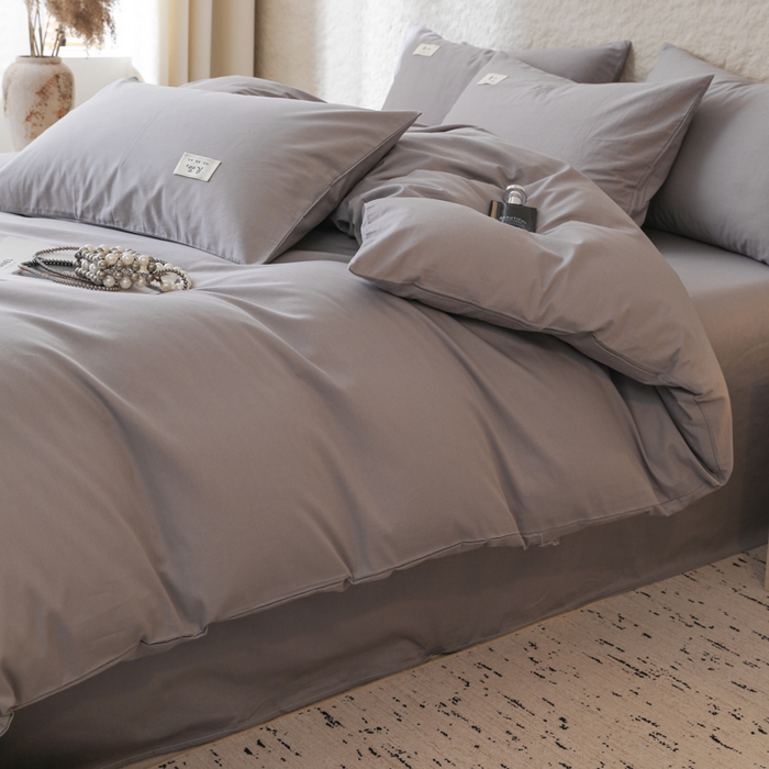 91家纺网 家纺一手货源 找家纺 眠博士 2026新款轻奢简约全棉40支拼色四件套 全棉拼色-银灰色