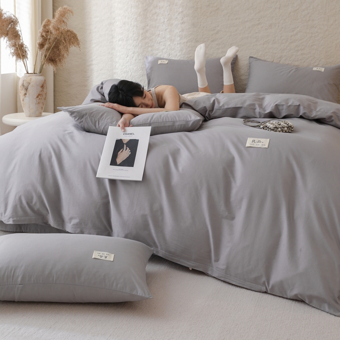 91家纺网 家纺一手货源 找家纺 眠博士 2026新款轻奢简约全棉40支拼色四件套 全棉拼色-银灰色