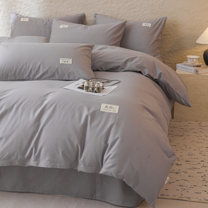 91家纺网 家纺一手货源 找家纺 眠博士 2026新款轻奢简约全棉40支拼色四件套 全棉拼色-银灰色