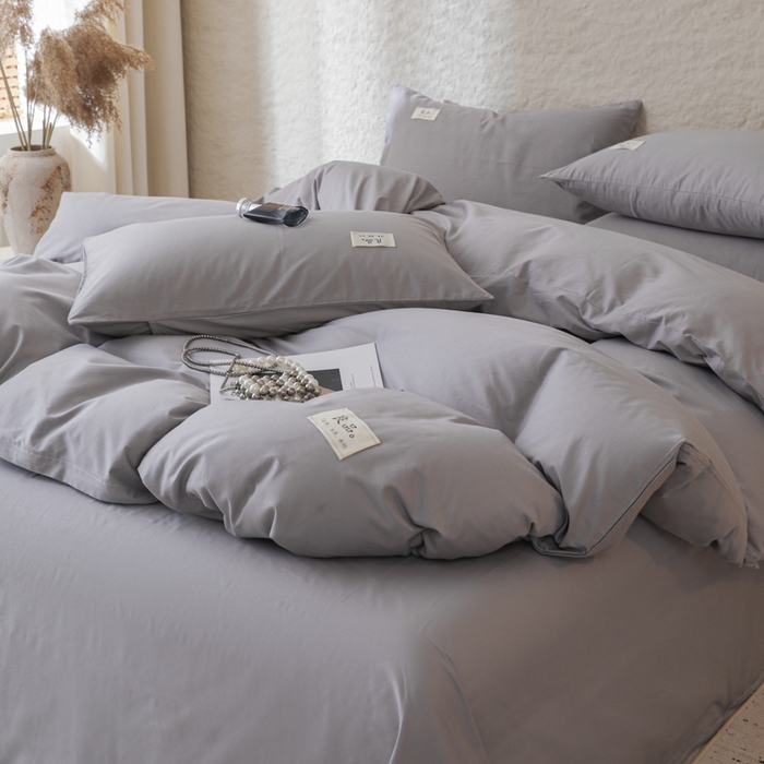 91家纺网 家纺一手货源 找家纺 眠博士 2026新款轻奢简约全棉40支拼色四件套 全棉拼色-银灰色