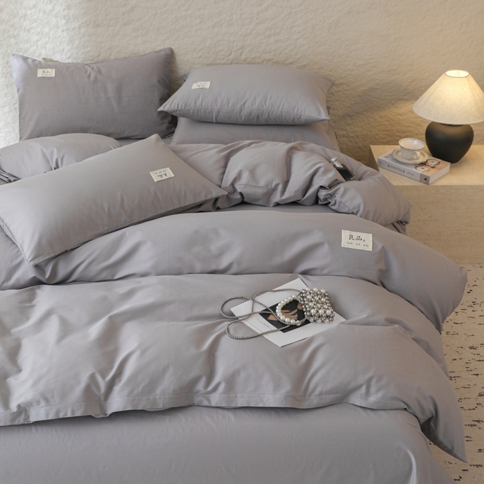 91家纺网 家纺一手货源 找家纺 眠博士 2026新款轻奢简约全棉40支拼色四件套 全棉拼色-银灰色