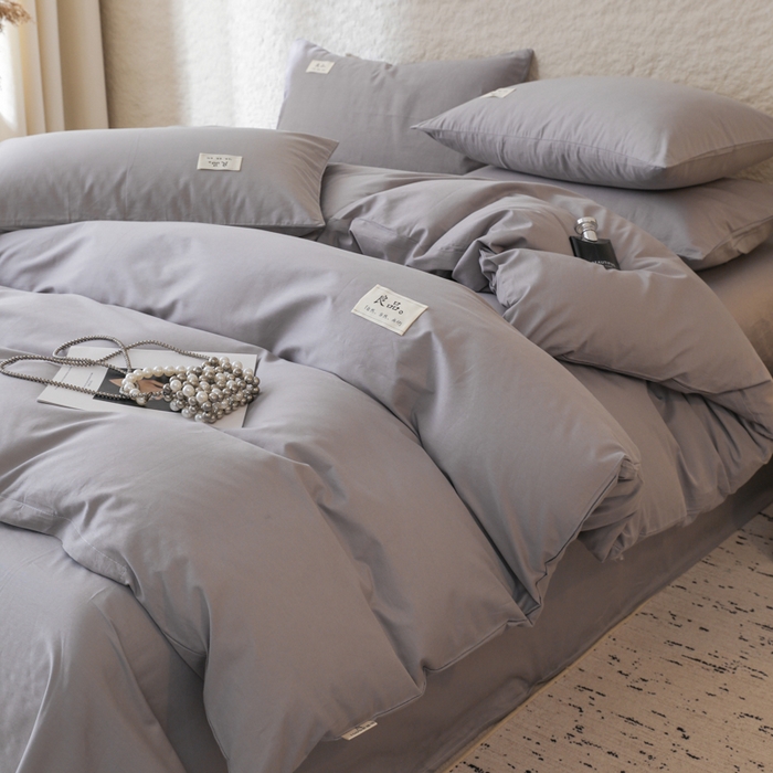 91家纺网 家纺一手货源 找家纺 眠博士 2026新款轻奢简约全棉40支拼色四件套 全棉拼色-银灰色