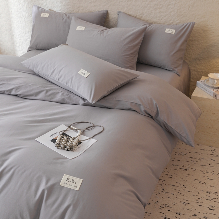 眠博士 2026新款轻奢简约全棉40支拼色四件套 全棉拼色-银灰色