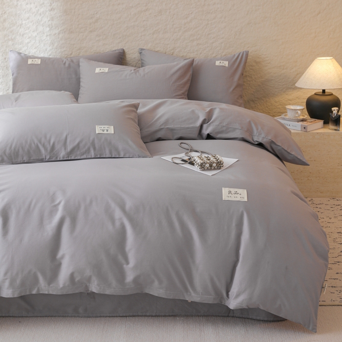 91家纺网 家纺一手货源 找家纺 眠博士 2026新款轻奢简约全棉40支拼色四件套 全棉拼色-银灰色