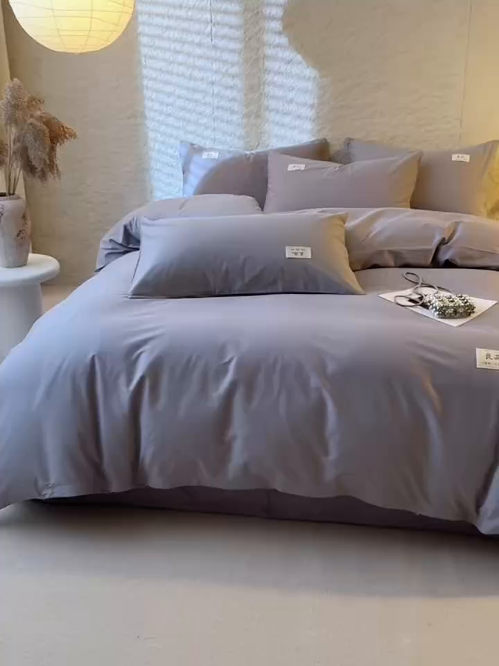 91家纺网 家纺一手货源 找家纺 眠博士 2026新款轻奢简约全棉40支拼色四件套 全棉拼色-银灰色