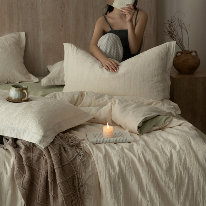 91家纺网 家纺一手货源 找家纺 爱思佳 2026新款A类全棉60s浮雕亮面提花系列四件套 里约-绿