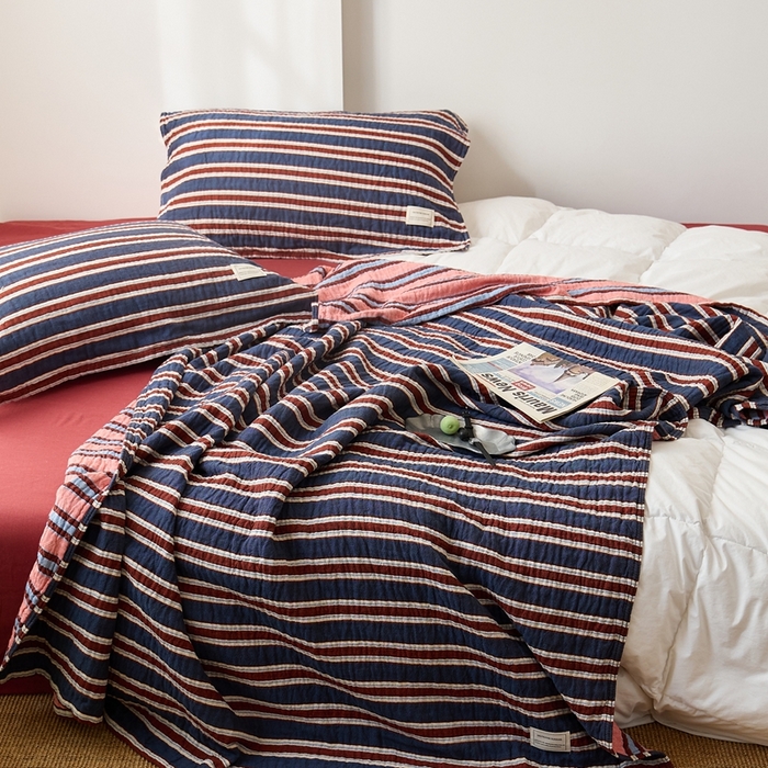 91家纺网 家纺一手货源 找家纺 （总）沐瑟家纺 2026新款A类全棉三层色织提花纱布日系纱布枕巾-彩条