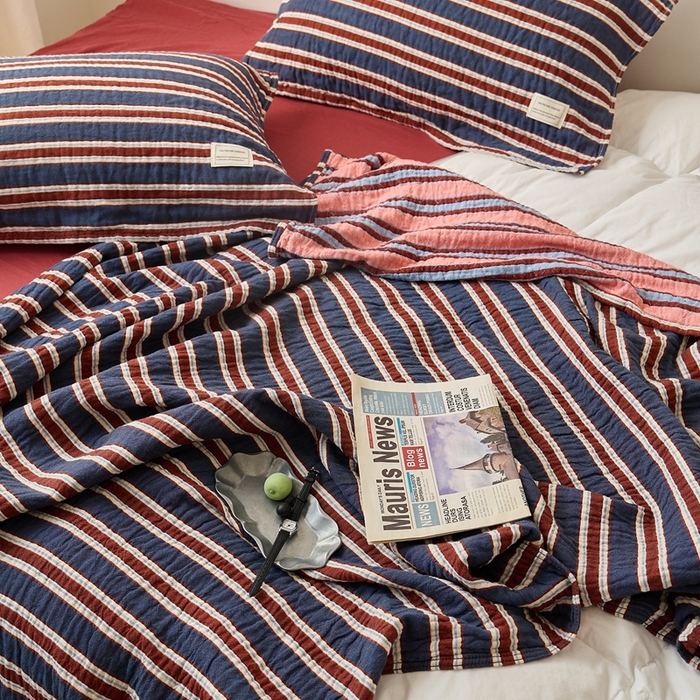 91家纺网 家纺一手货源 找家纺 （总）沐瑟家纺 2026新款A类全棉三层色织提花纱布日系纱布枕巾-彩条