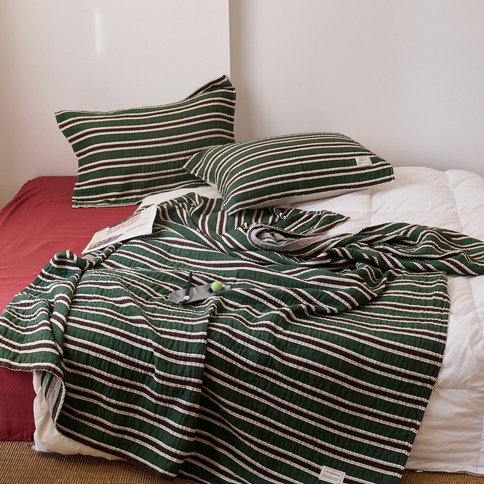 91家纺网 家纺一手货源 找家纺 沐瑟家纺 2026新款A类全棉三层色织提花纱布日系纱布枕巾-彩条 彩条-红绿