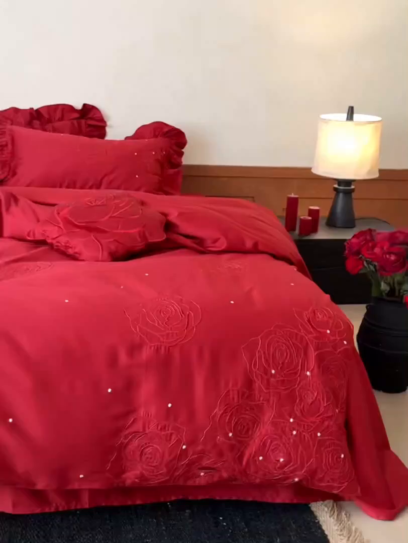 91家纺网 家纺一手货源 找家纺 （总）鹿班家居 2026春季新品100S长绒棉精密刺绣系列四件套-玫瑰祈愿（标准会员-20元）