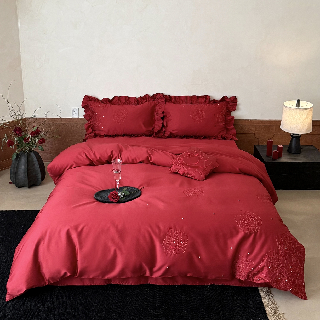 91家纺网 家纺一手货源 找家纺 （总）鹿班家居 2026春季新品100S长绒棉精密刺绣系列四件套-玫瑰祈愿（标准会员-20元）