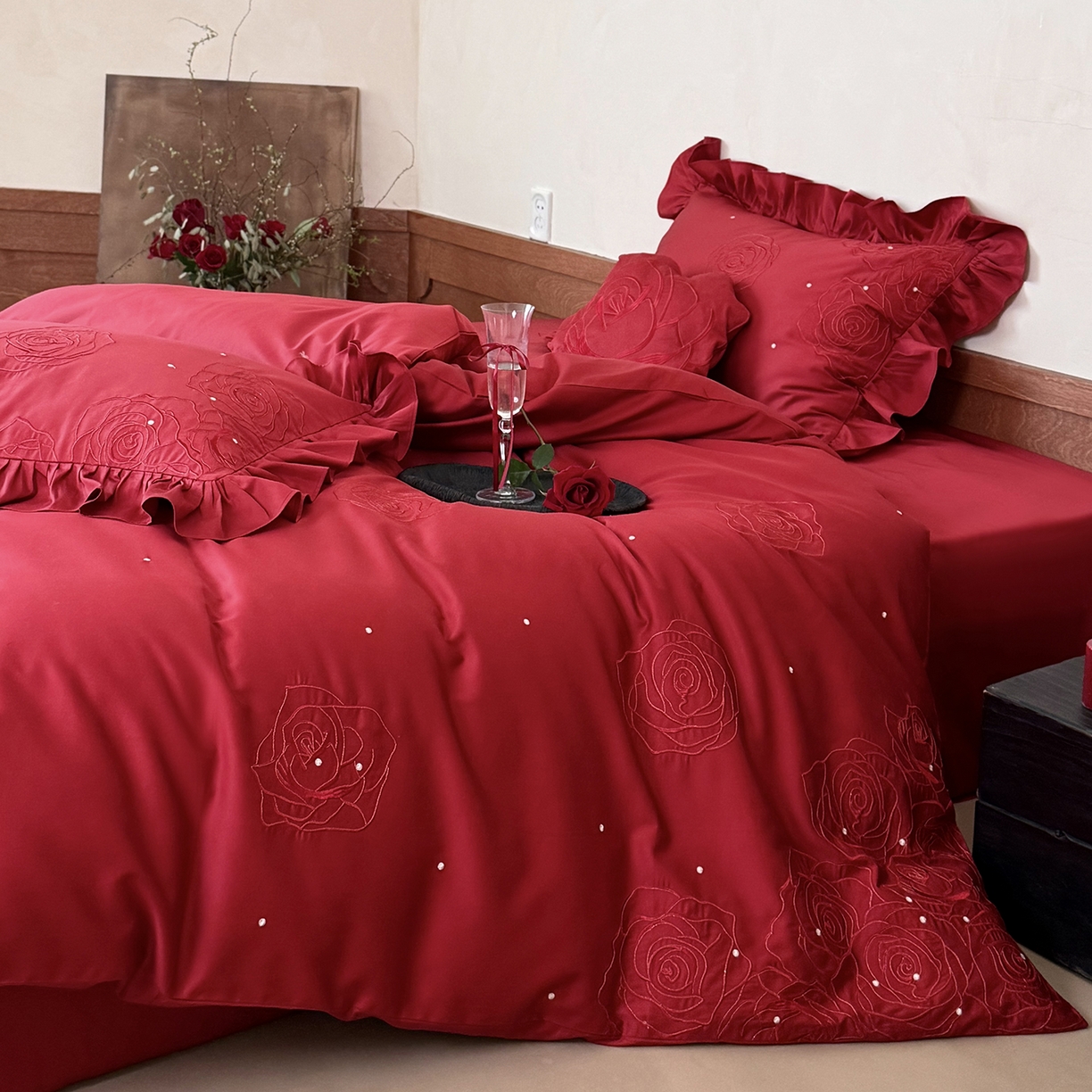 91家纺网 家纺一手货源 找家纺 （总）鹿班家居 2026春季新品100S长绒棉精密刺绣系列四件套-玫瑰祈愿（标准会员-20元）