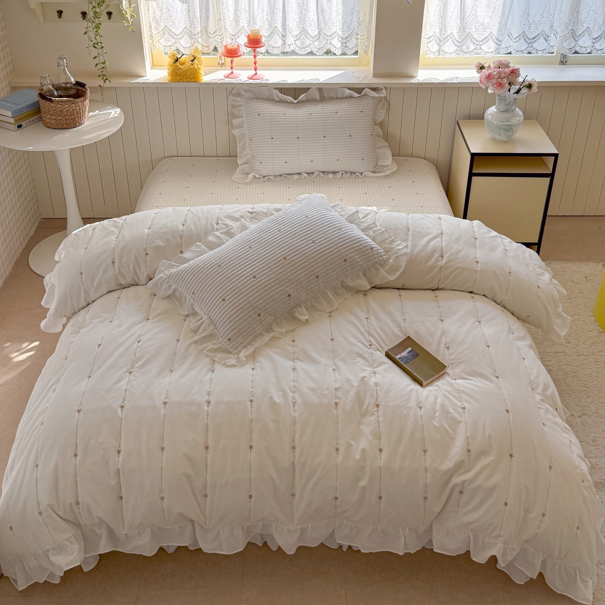 91家纺网 家纺一手货源 找家纺 （总）琳可家居 2026新款双面60S全棉水洗棉刺绣床盖三件套可搭配同款夏被A类-星空间系列