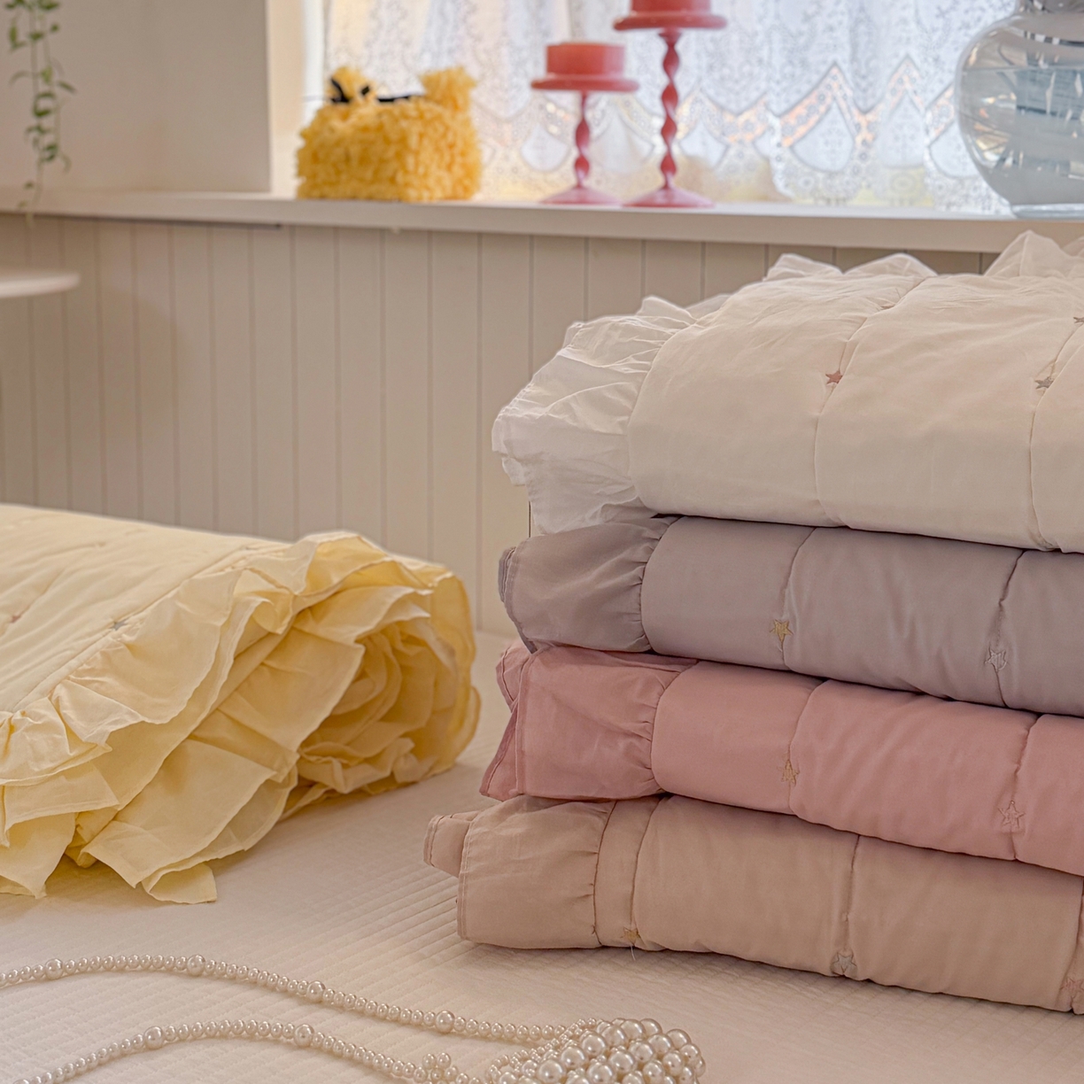 91家纺网 家纺一手货源 找家纺 （总）琳可家居 2026新款双面60S全棉水洗棉刺绣床盖三件套可搭配同款夏被A类-星空间系列