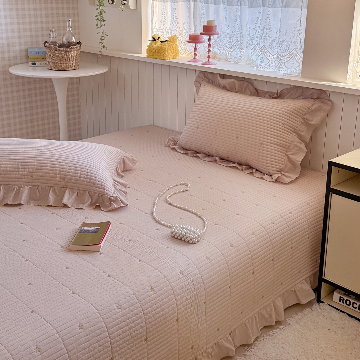 91家纺网 家纺一手货源 找家纺 琳可家居 2026新款双面60S全棉水洗棉刺绣床盖三件套可搭配同款夏被A类-星空间系列 星空间-浅咖