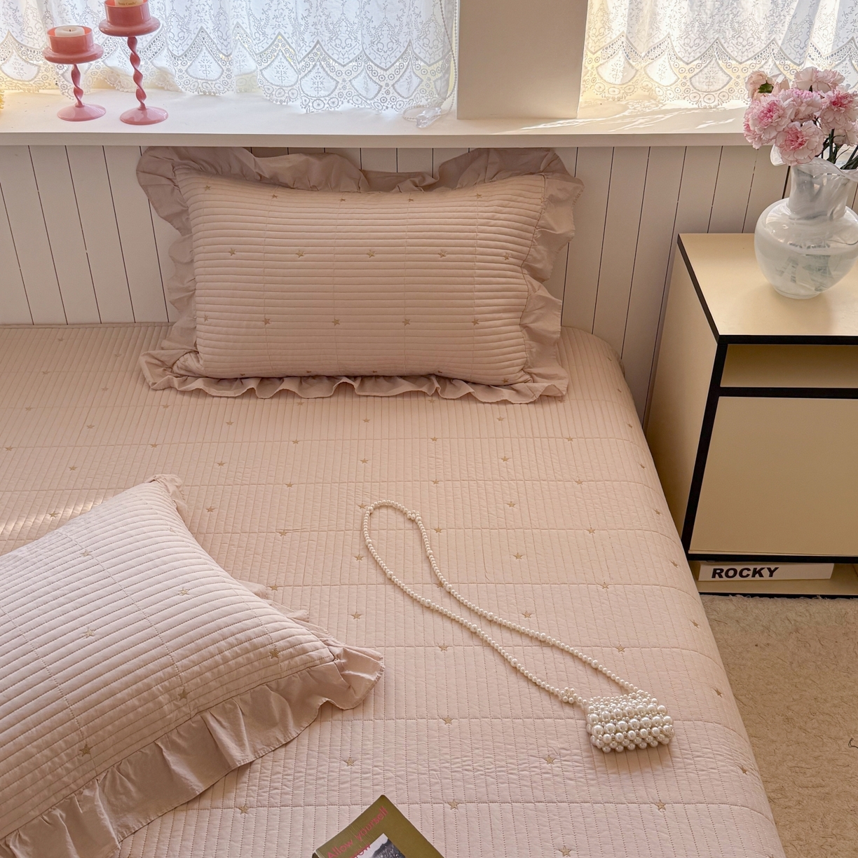 91家纺网 家纺一手货源 找家纺 琳可家居 2026新款双面60S全棉水洗棉刺绣床盖三件套可搭配同款夏被A类-星空间系列 星空间-浅咖