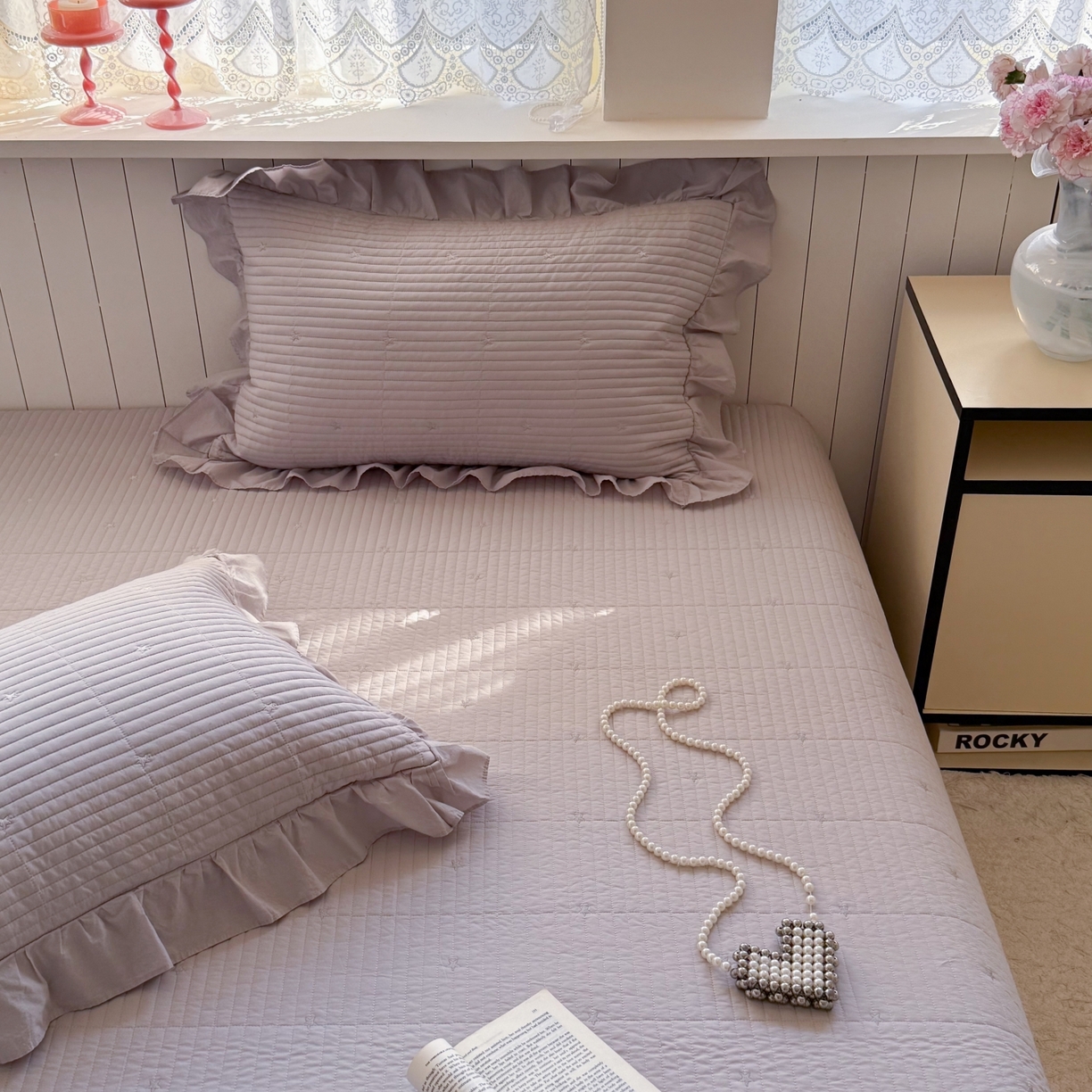 91家纺网 家纺一手货源 找家纺 琳可家居 2026新款双面60S全棉水洗棉刺绣床盖三件套可搭配同款夏被A类-星空间系列 星空间-浅紫