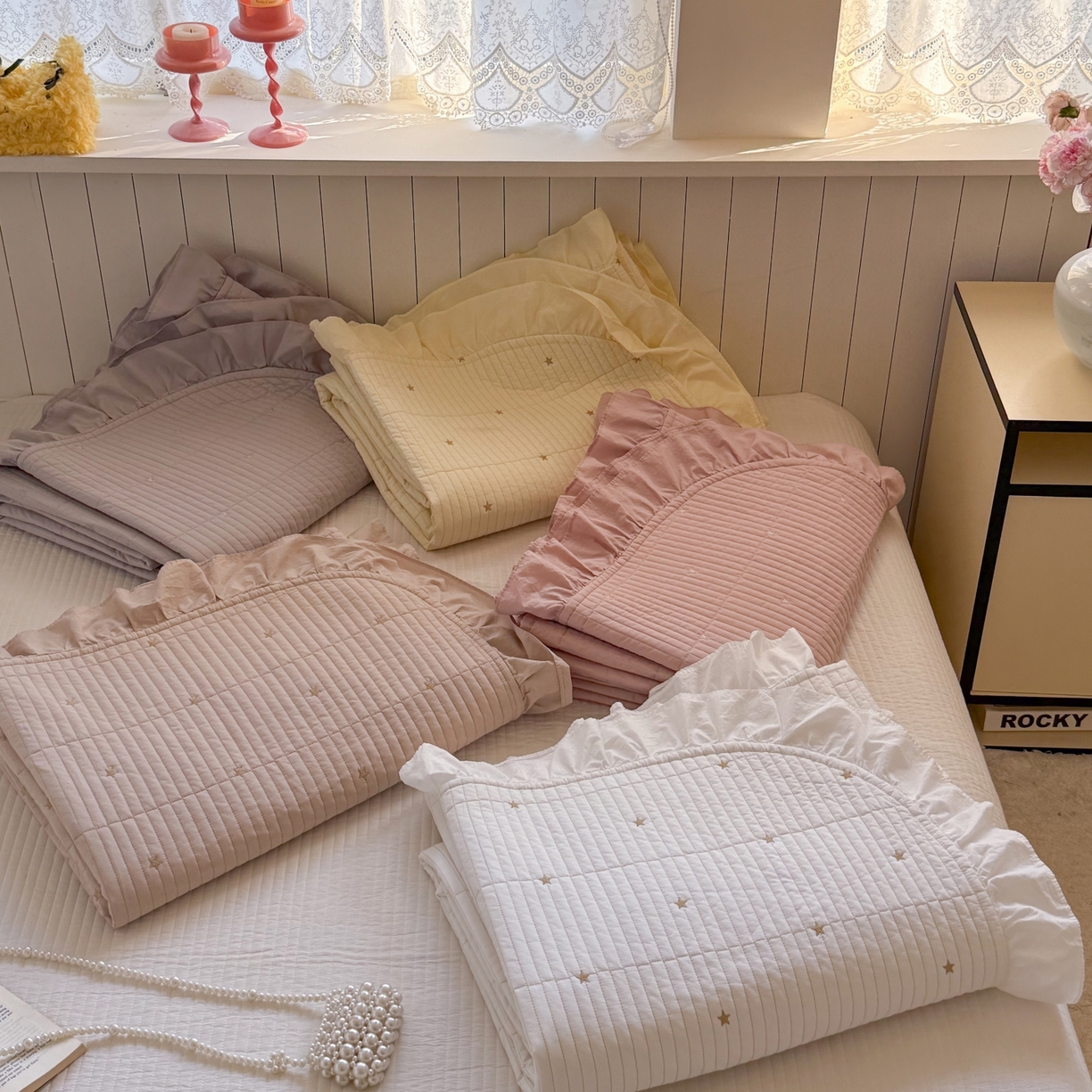 91家纺网 家纺一手货源 找家纺 琳可家居 2026新款双面60S全棉水洗棉刺绣床盖三件套可搭配同款夏被A类-星空间系列 组合