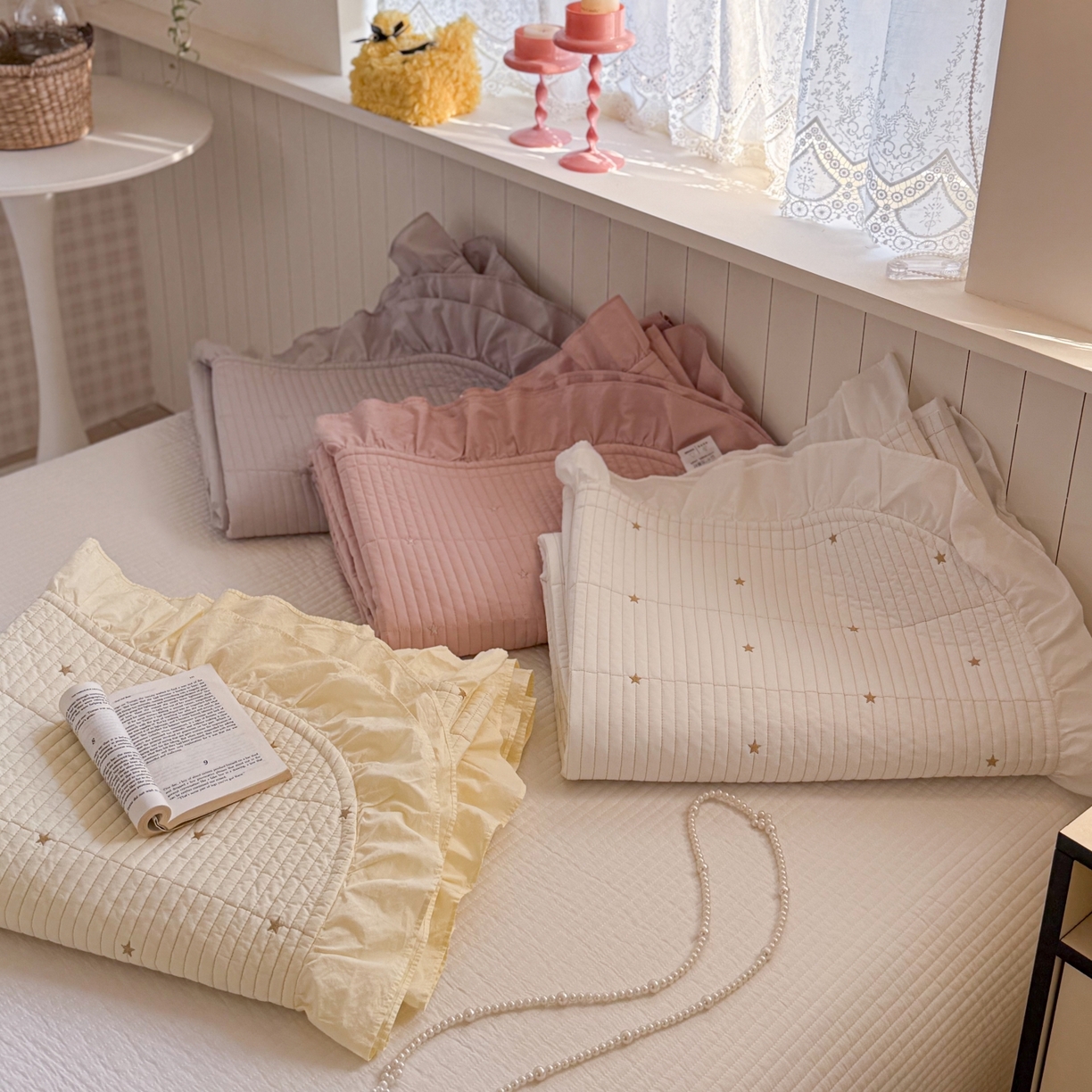 91家纺网 家纺一手货源 找家纺 琳可家居 2026新款双面60S全棉水洗棉刺绣床盖三件套可搭配同款夏被A类-星空间系列 组合