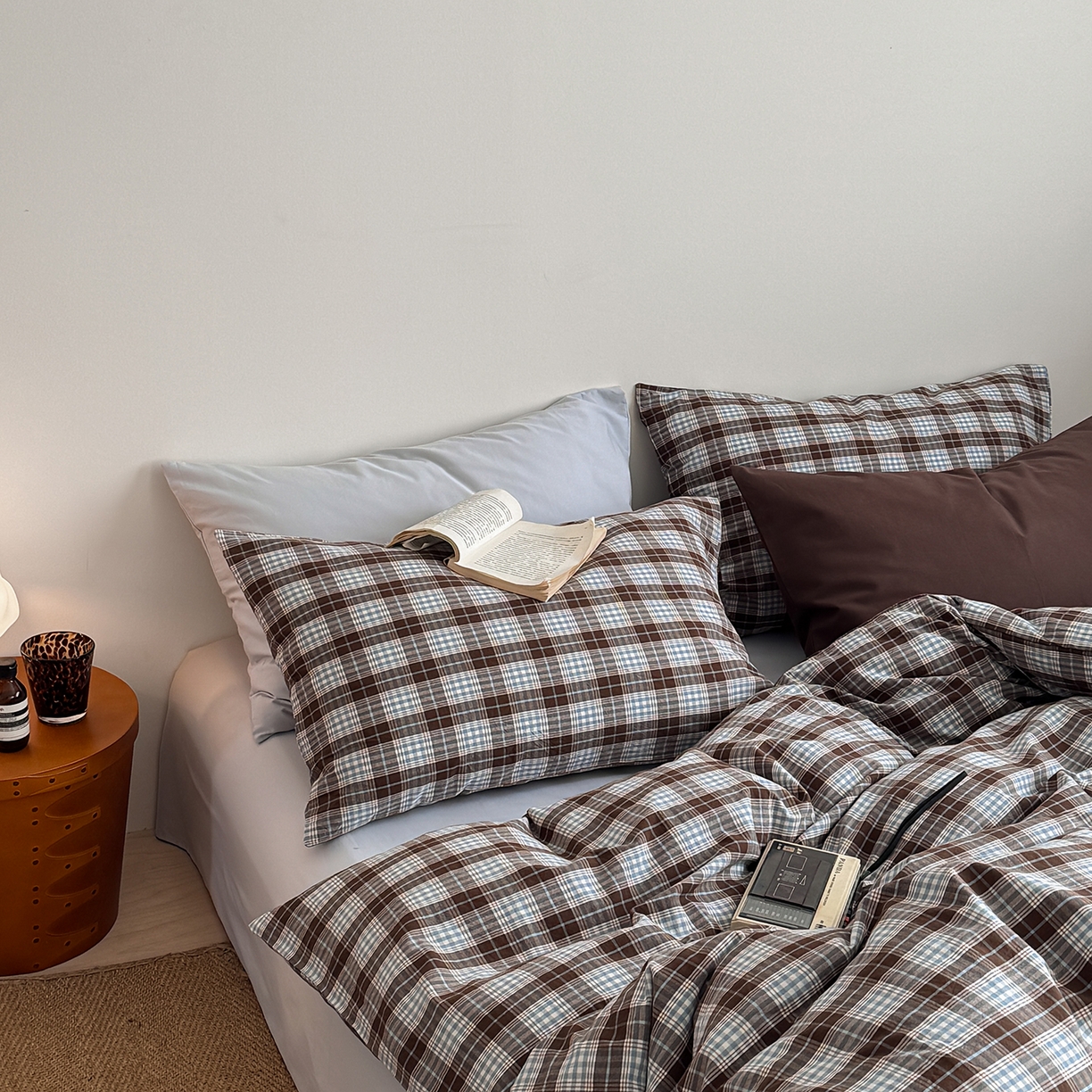 91家纺网 家纺一手货源 找家纺 蜜宿 2026新款全棉色织水洗棉四件套-薄荷微光 薄荷微光（枕套格纹）