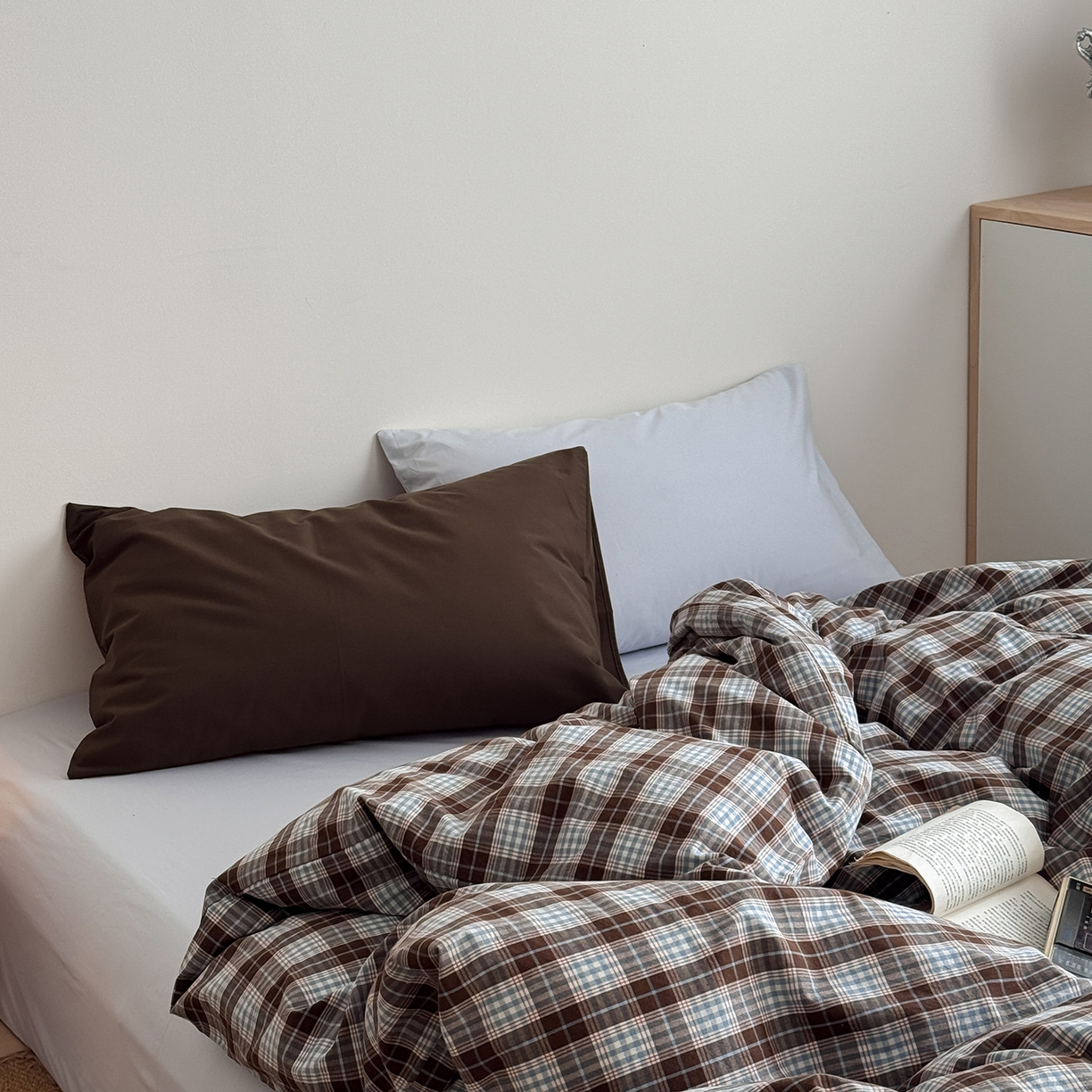 91家纺网 家纺一手货源 找家纺 蜜宿 2026新款全棉色织水洗棉四件套-薄荷微光 薄荷微光（枕套格纹+微蓝）