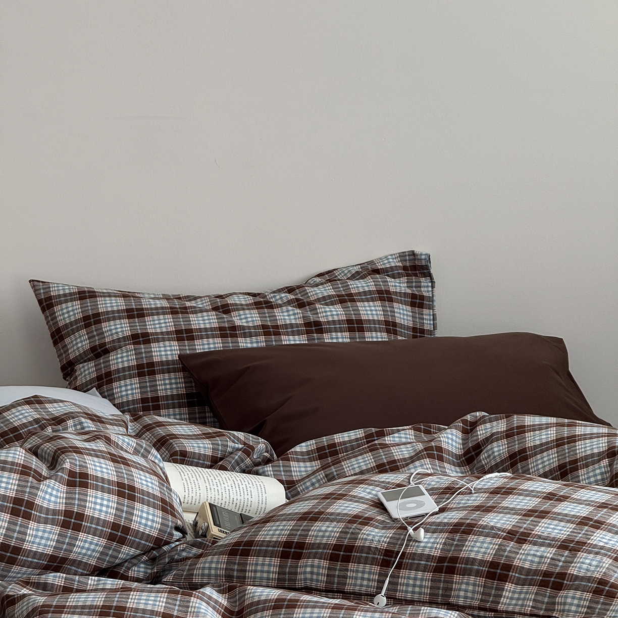 91家纺网 家纺一手货源 找家纺 蜜宿 2026新款全棉色织水洗棉四件套-薄荷微光 薄荷微光（枕套可可棕+微蓝）