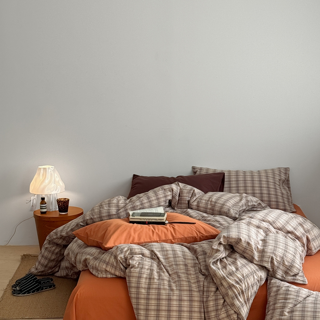 91家纺网 家纺一手货源 找家纺 （总）蜜宿 2026新款全棉色织水洗棉四件套-茶色岛