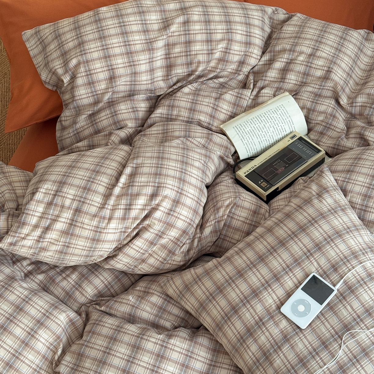 91家纺网 家纺一手货源 找家纺 蜜宿 2026新款全棉色织水洗棉四件套-茶色岛 茶色岛（枕套格纹+可可棕）