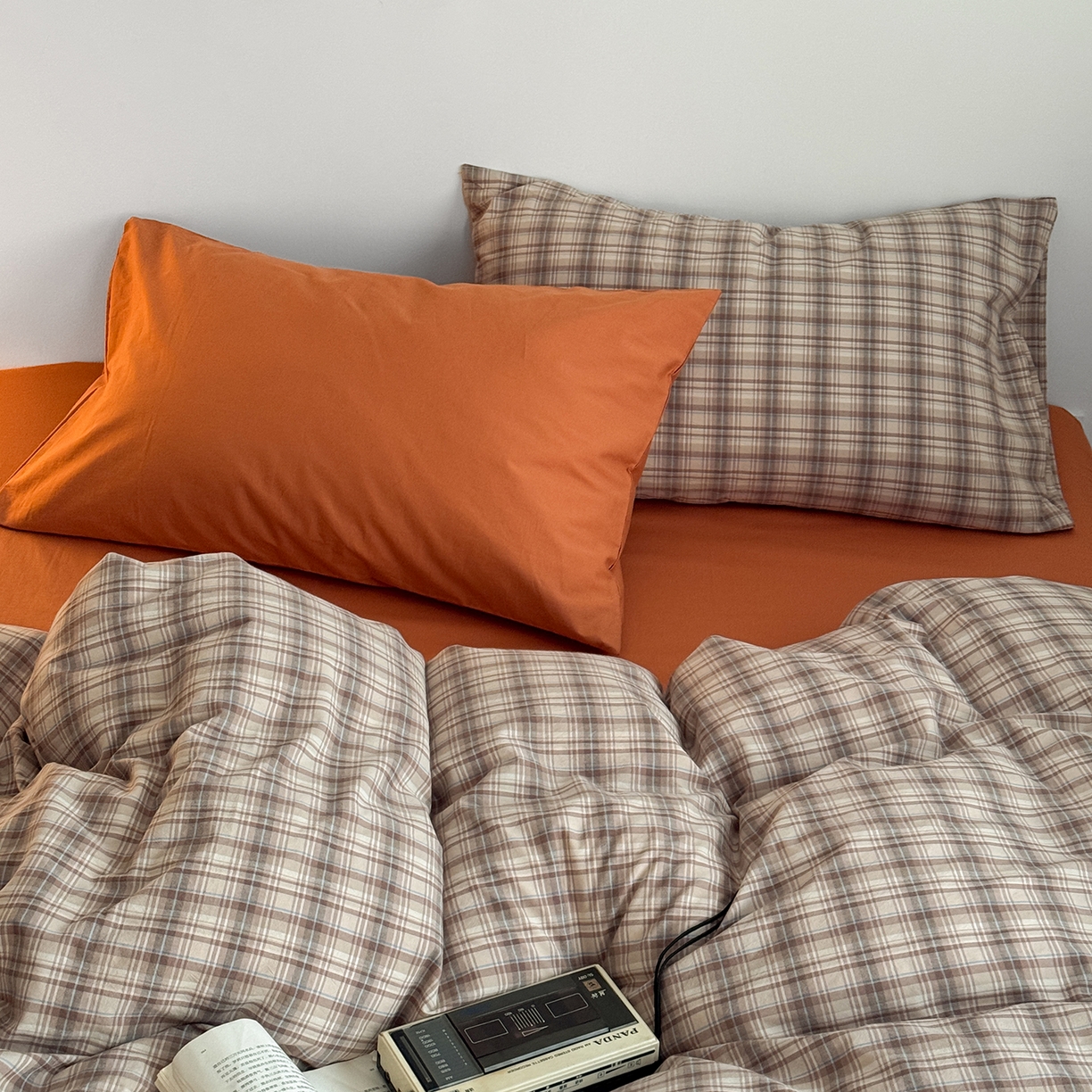 蜜宿 2026新款全棉色织水洗棉四件套-茶色岛 茶色岛（枕套南瓜泥+格纹）