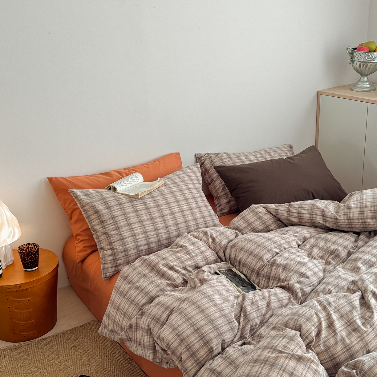 91家纺网 家纺一手货源 找家纺 蜜宿 2026新款全棉色织水洗棉四件套-茶色岛 茶色岛（枕套南瓜泥+可可棕）